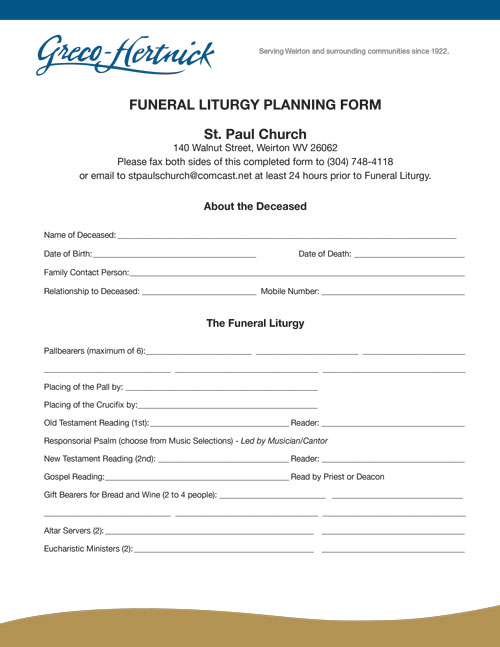 Funeral Liturgy Planning Form